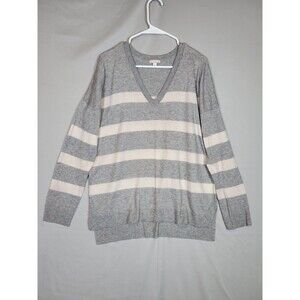 GAP Bella Stripe Sweater Extra Fine Merino Wool Blend Womens Large Gray Pink